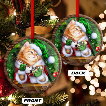 Christmas Cat Cute Kitten Meowy Xmas Round Ornament 2