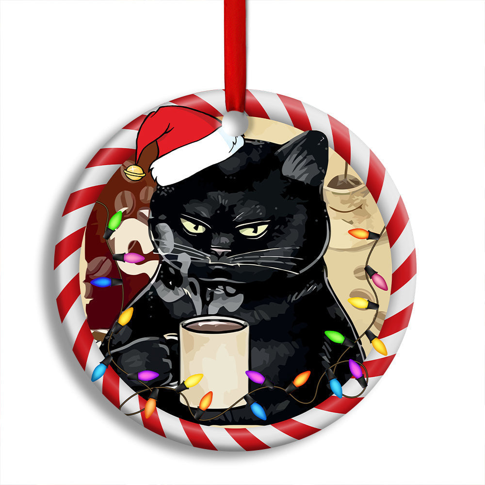 Christmas Cat Drink Coffee I Hate People Round Ornament