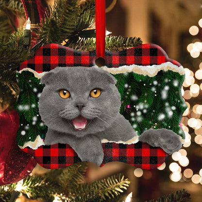 Christmas Cat Happy Meowy Xmas Horizontal Ornament 1