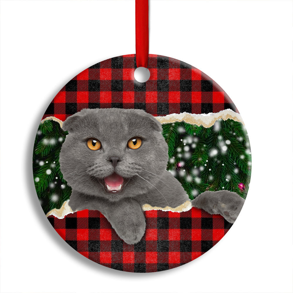 Christmas Cat Happy Meowy Xmas Round Ornament