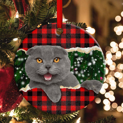 Christmas Cat Happy Meowy Xmas Round Ornament 1