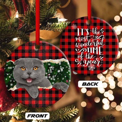 Christmas Cat Happy Meowy Xmas Round Ornament 2