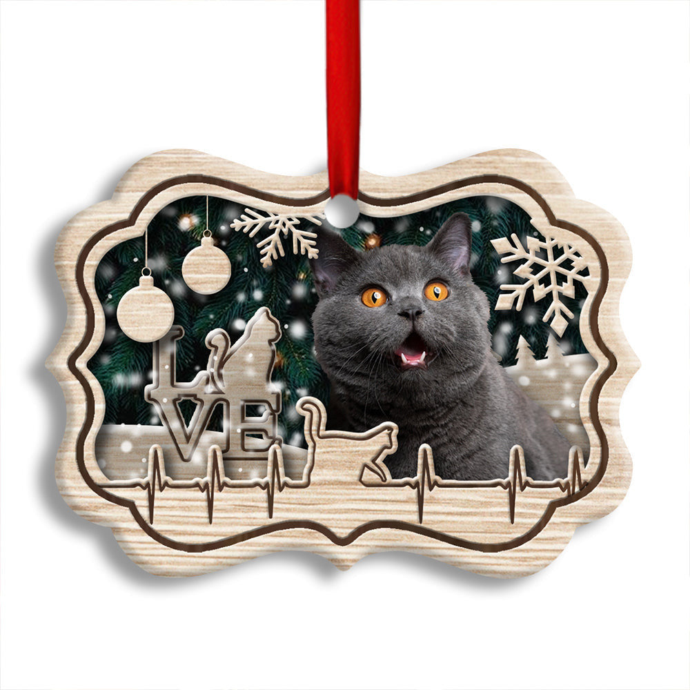 Christmas Cat Lover Heart Beat Horizontal Ornament