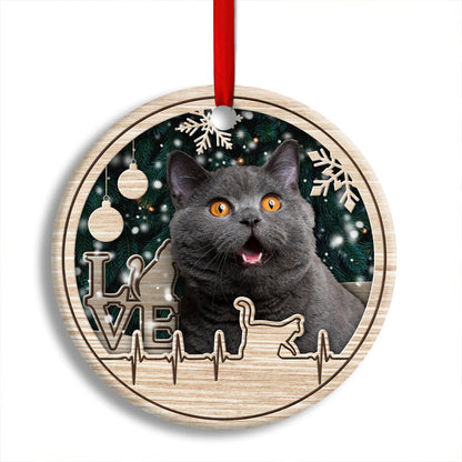 Christmas Cat Lover Heart Beat Round Ornament