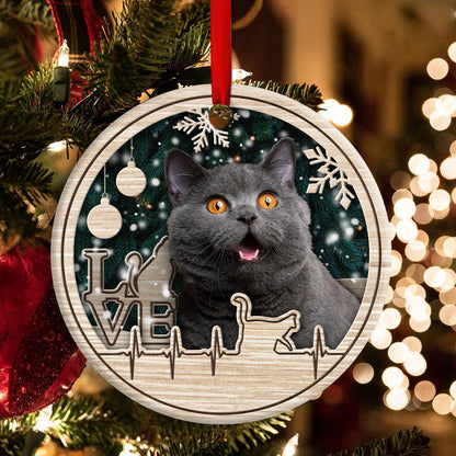 Christmas Cat Lover Heart Beat Round Ornament 1