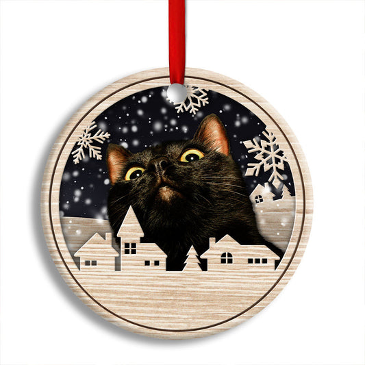 Christmas Cat Meow Xmas Winter Cats Cat Lovers Round Ornament