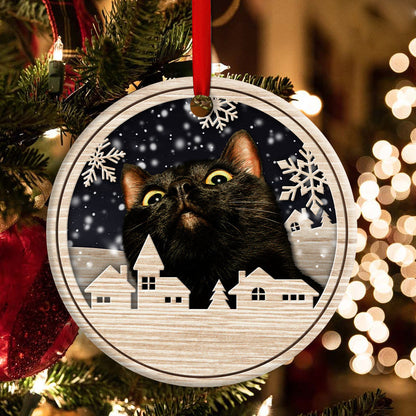 Christmas Cat Meow Xmas Winter Cats Cat Lovers Round Ornament 1