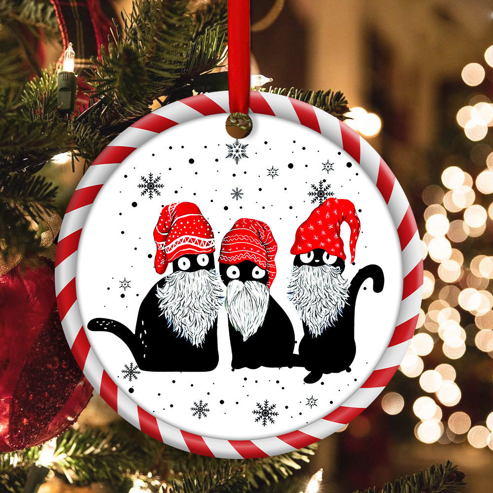 Christmas Cat Santa Hat Gomes Round Ornament 1