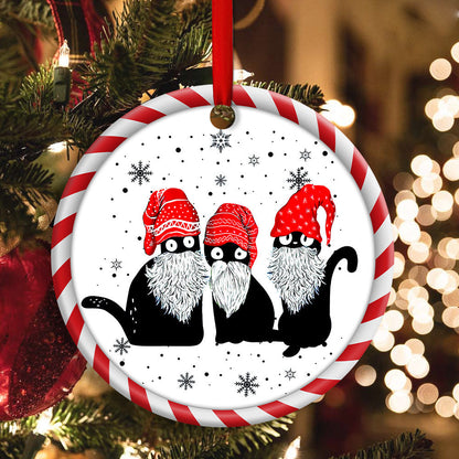 Christmas Cat Santa Hat Gomes Round Ornament 1