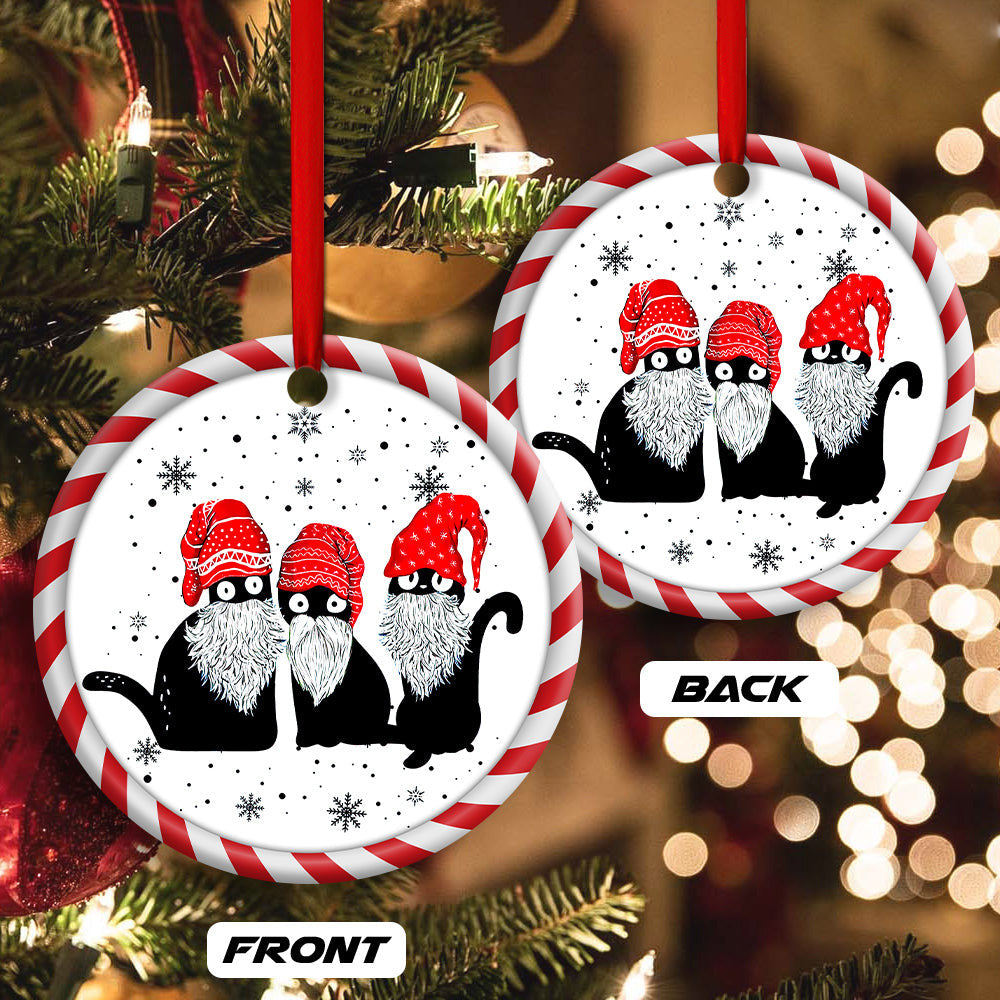 Christmas Cat Santa Hat Gomes Round Ornament 2