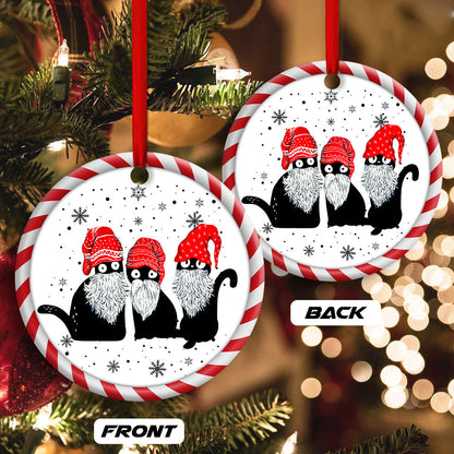 Christmas Cat Santa Hat Gomes Round Ornament 2