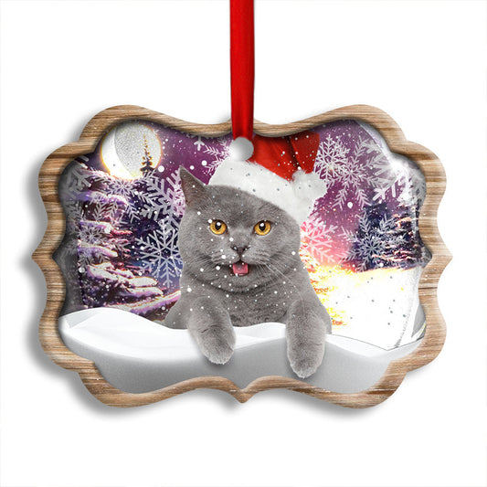Christmas Cat Snowy Day Horizontal Ceramic Ornament