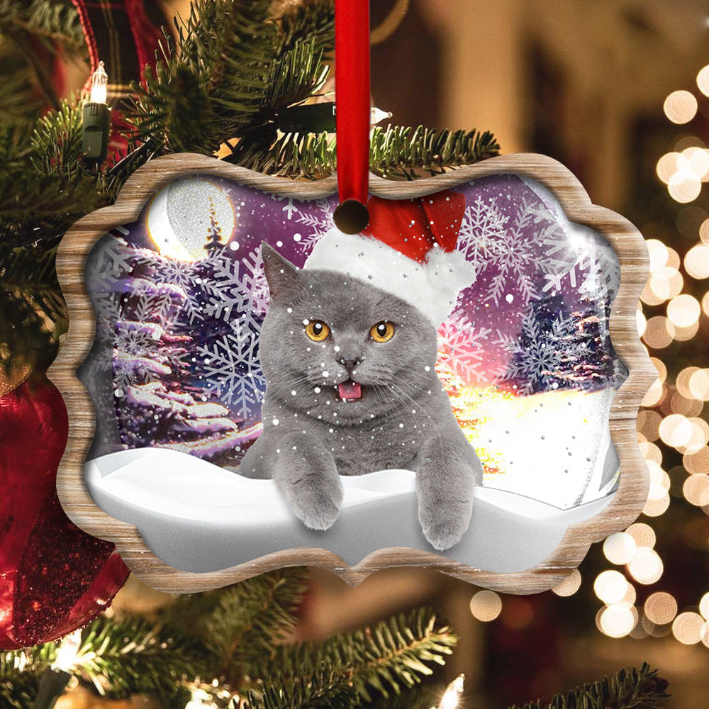Christmas Cat Snowy Day Horizontal Ceramic Ornament 1