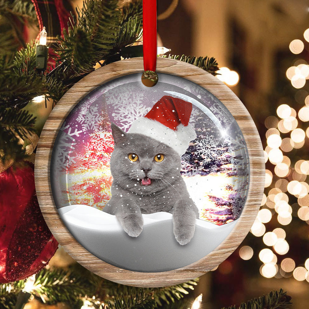 Christmas Cat Snowy Day Round Christmas Ornament 1