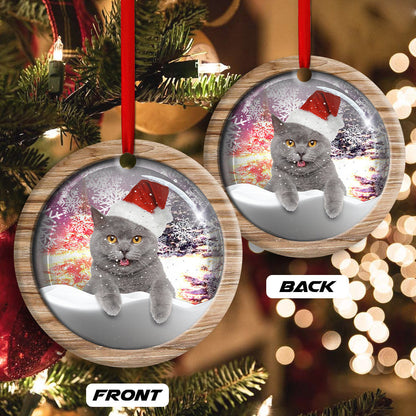 Christmas Cat Snowy Day Round Christmas Ornament 2