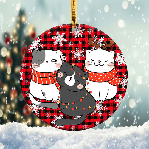 Christmas Funny Cats Round Ornament