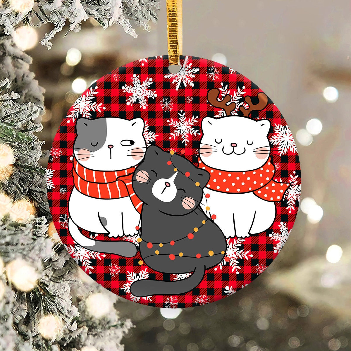 Christmas Funny Cats Round Ornament 1