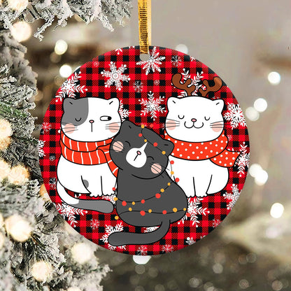 Christmas Funny Cats Round Ornament 1