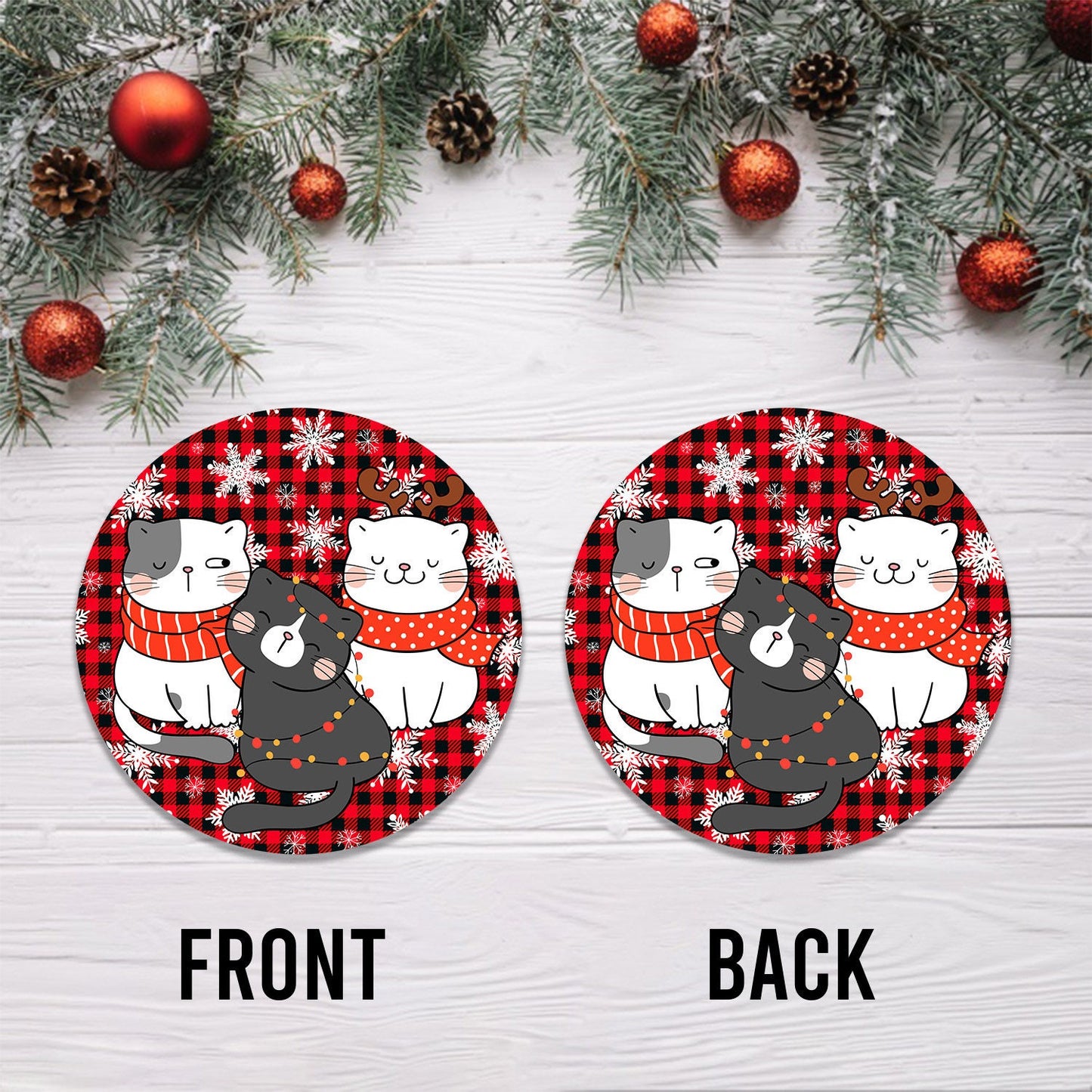 Christmas Funny Cats Round Ornament 2
