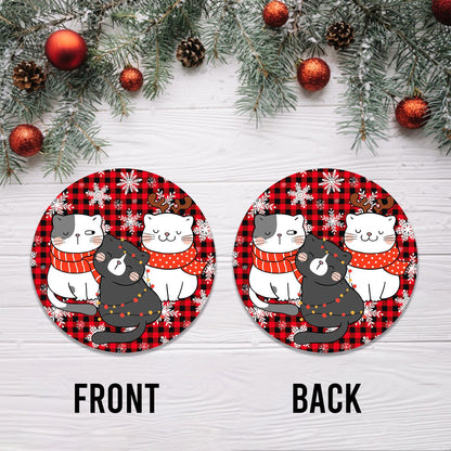 Christmas Funny Cats Round Ornament 2