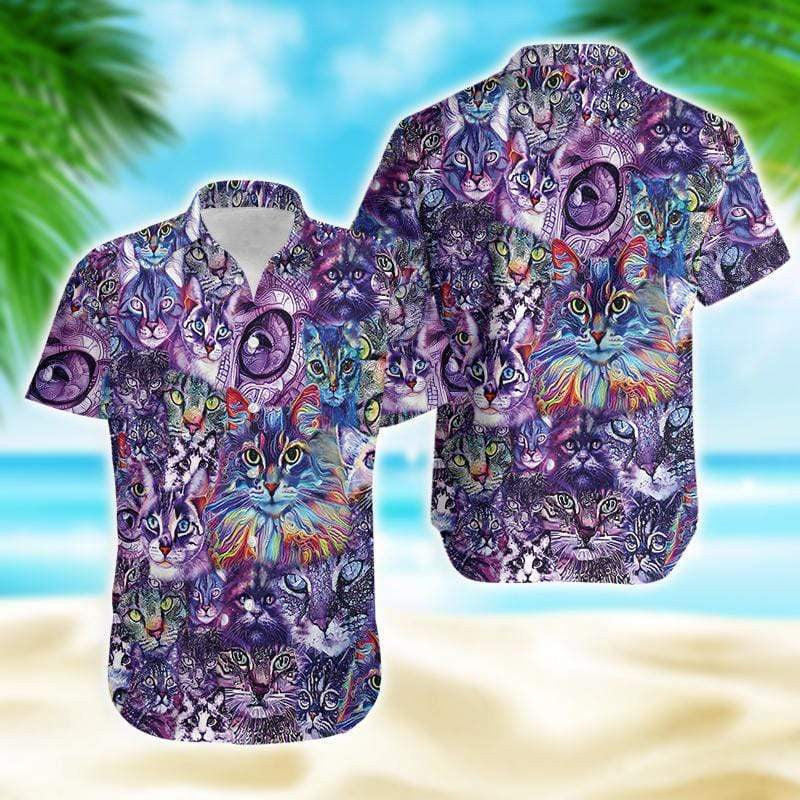 Colorful Galaxy Cat Hawaiian Shirt