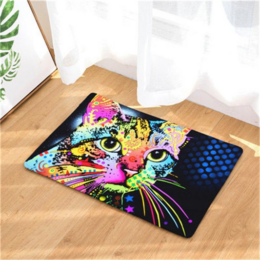 Colorful Graffiti Cat Easy Clean Welcome DoorMat