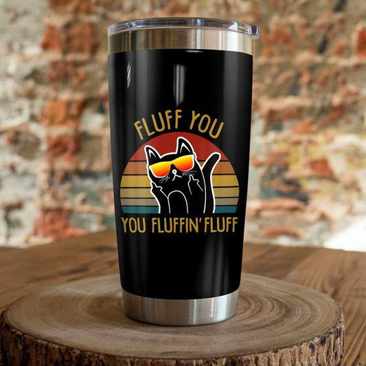 Cool Black Cat Wearing Glasses Fluff You Tumbler