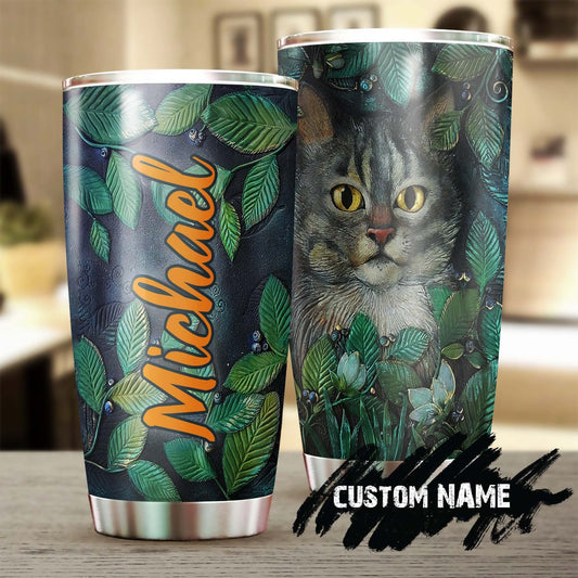 Cool Cat Green Plants Personalized Tumbler