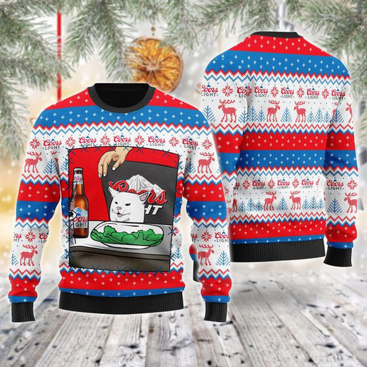 Coors Light Cat Meme Christmas Ugly Sweater