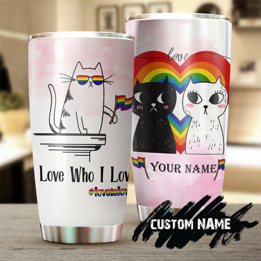 Couple Cat I Love Who I Love Personalized Tumbler