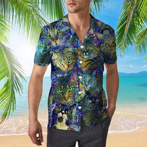 Crazy Colorful Cat Stained Glass Hawaiian Shirt