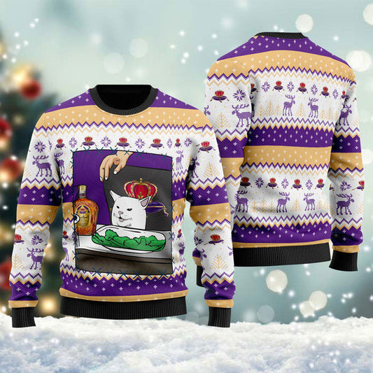 Crown Royal Cat Meme Christmas Ugly Sweater