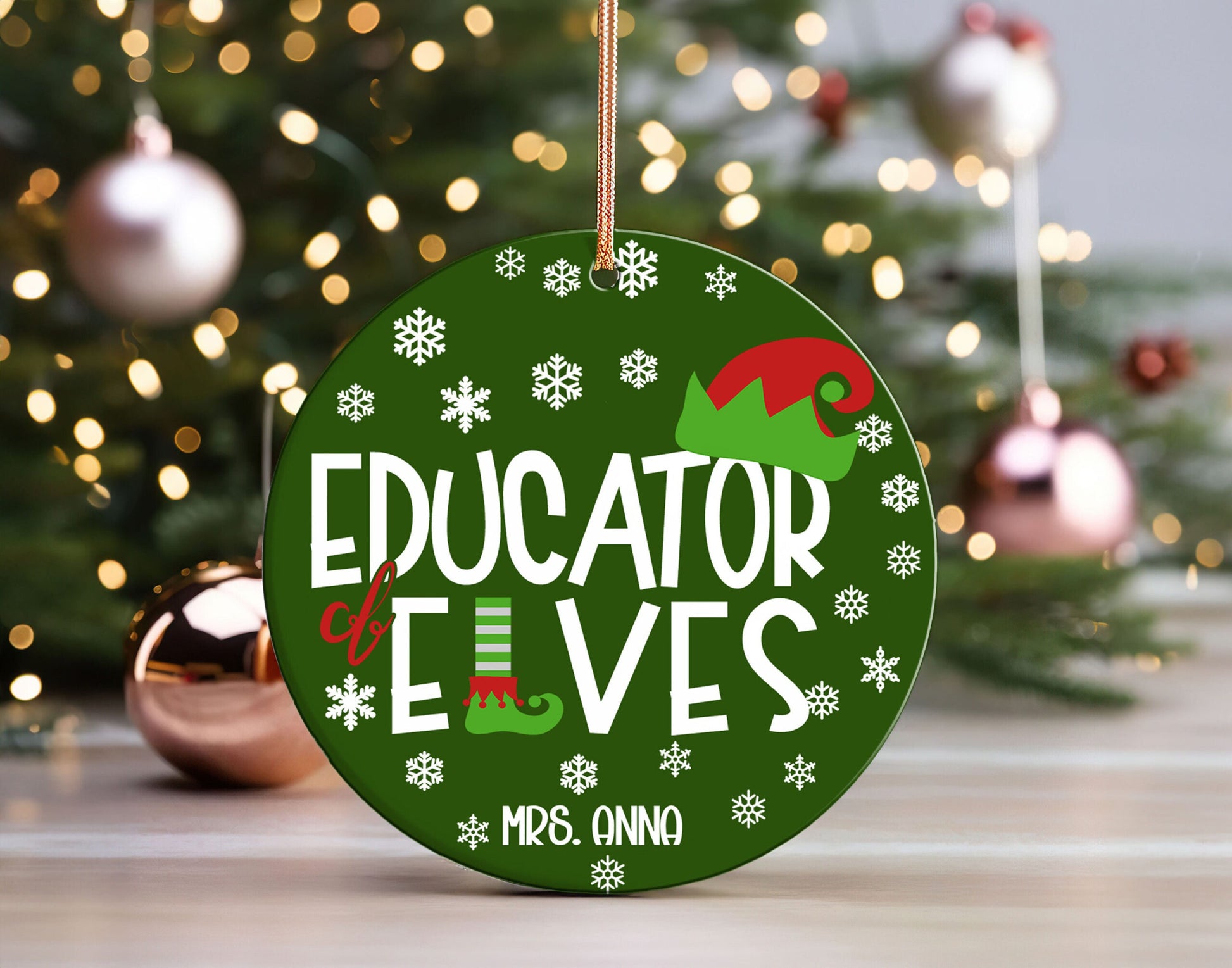 Custom Educator of Elves Teacher Christmas Ornament