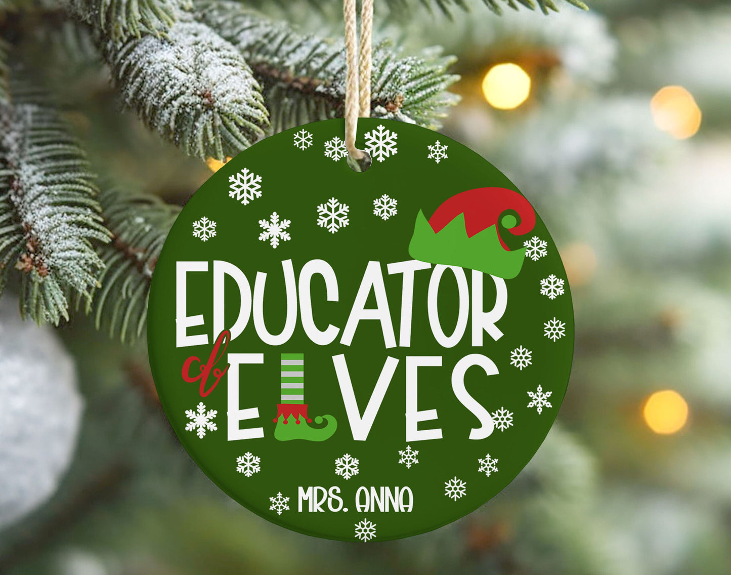 Custom Educator of Elves Teacher Christmas Ornament 1
