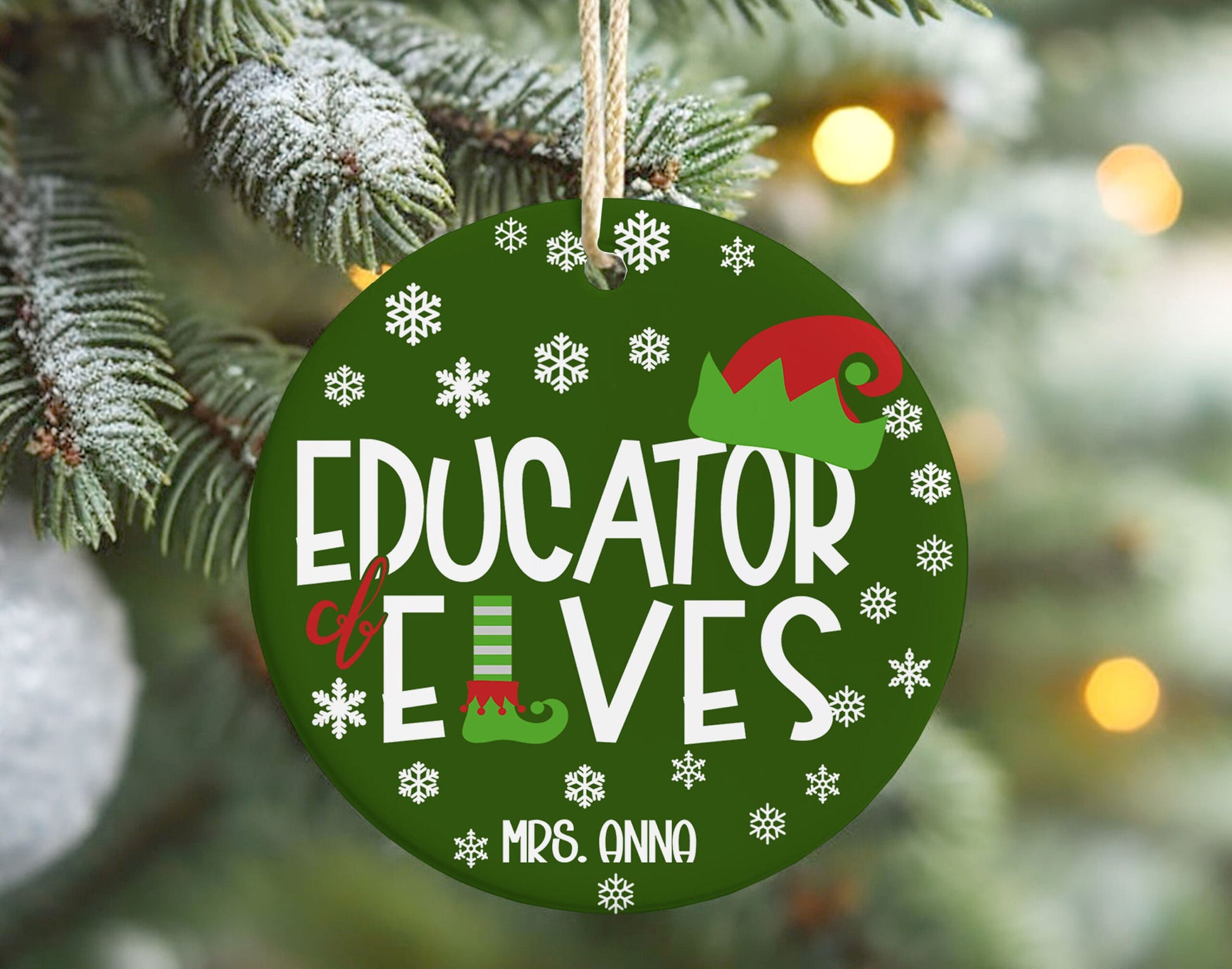 Custom Educator of Elves Teacher Christmas Ornament 1