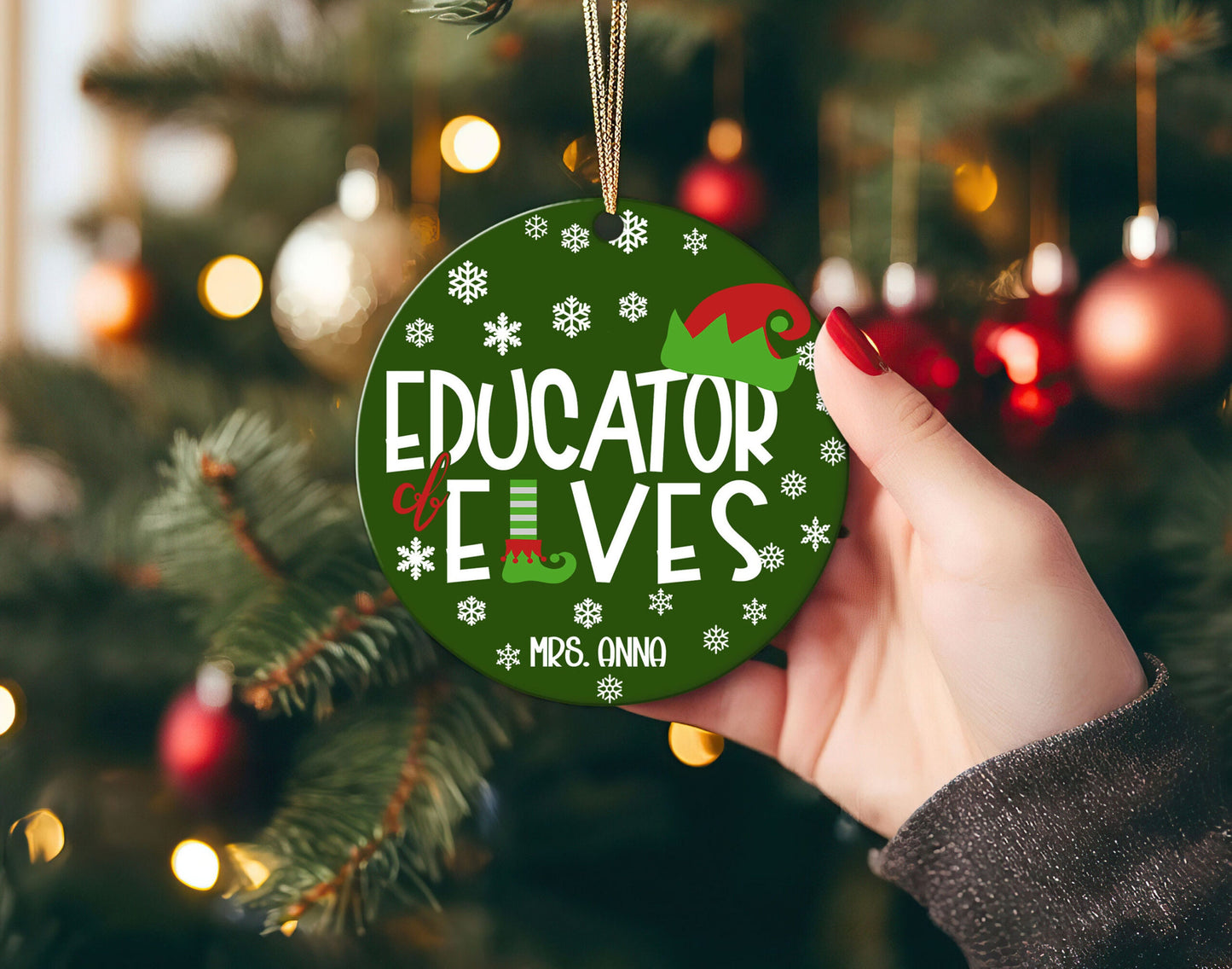 Custom Educator of Elves Teacher Christmas Ornament 2