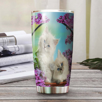 Cute Cat With Purple Flowers Personalized Tumbler 1