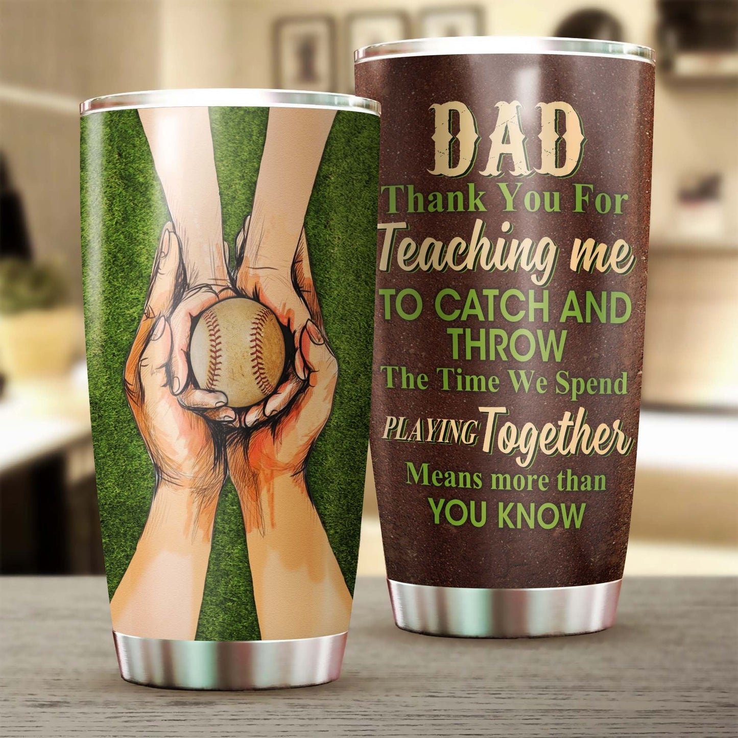 Dad Thank You For Teaching Me Throw And Catch Personalized Tumbler