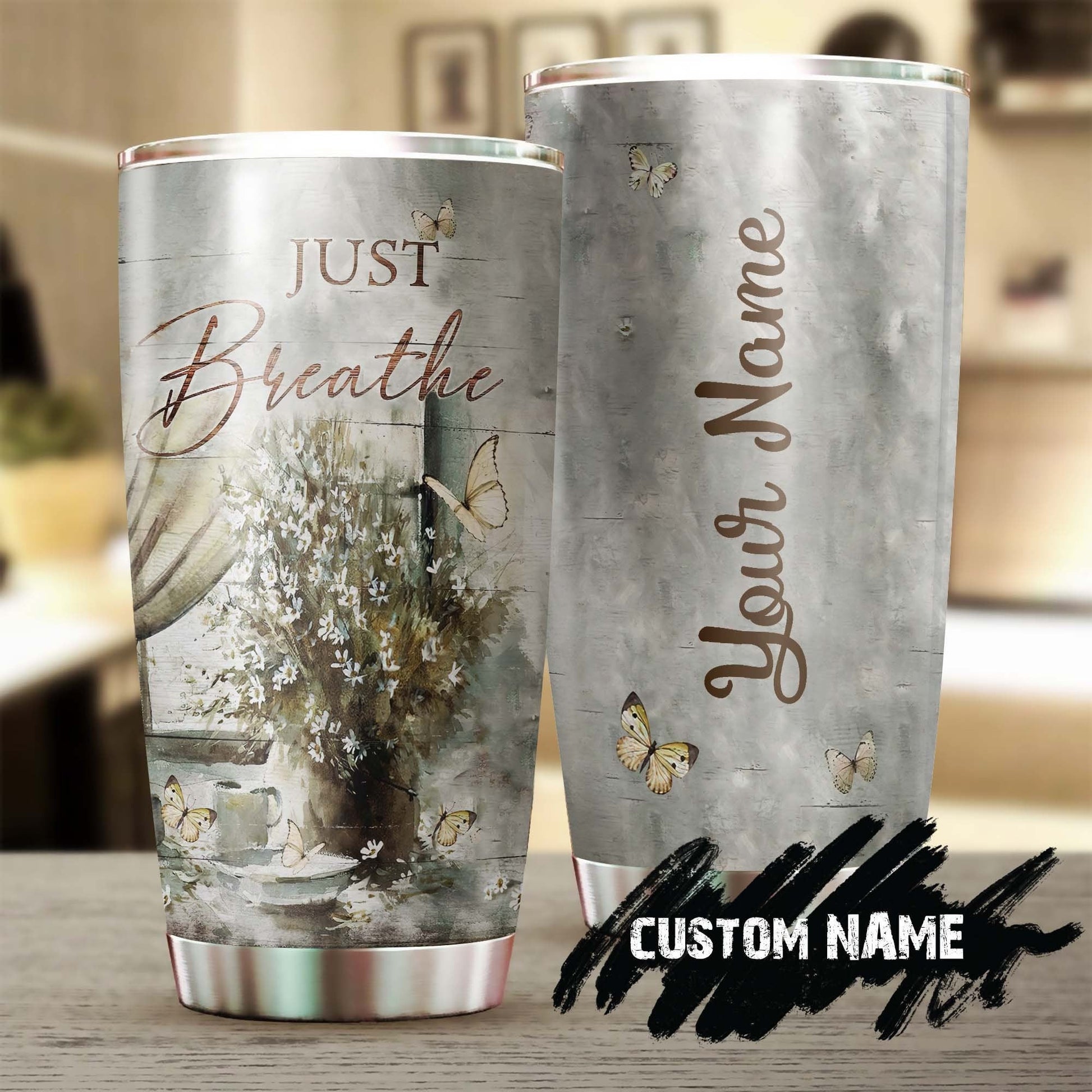 Delicate Flower Painting Just Breathe Faith Hope Love Personalized Tumbler