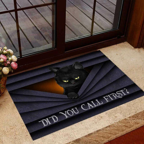 Did You Call First Black Cat DoorMat