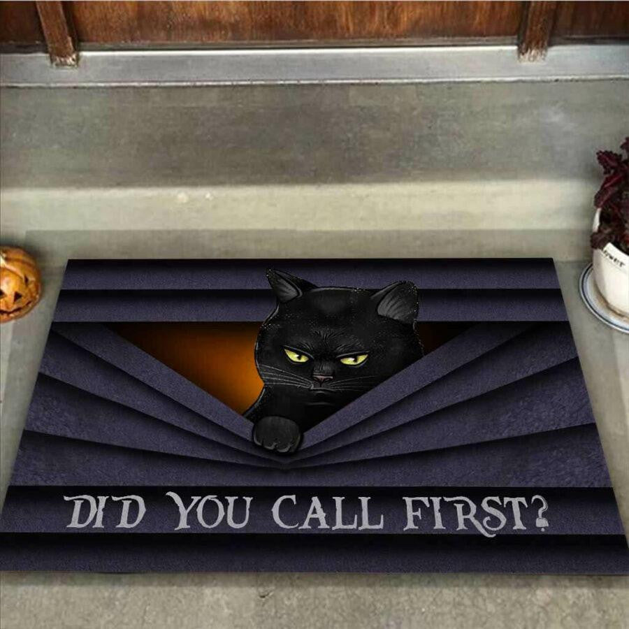 Did You Call First Black Cat DoorMat 1