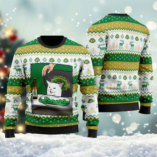 Dixie Beer Cat Meme Christmas Ugly Sweater