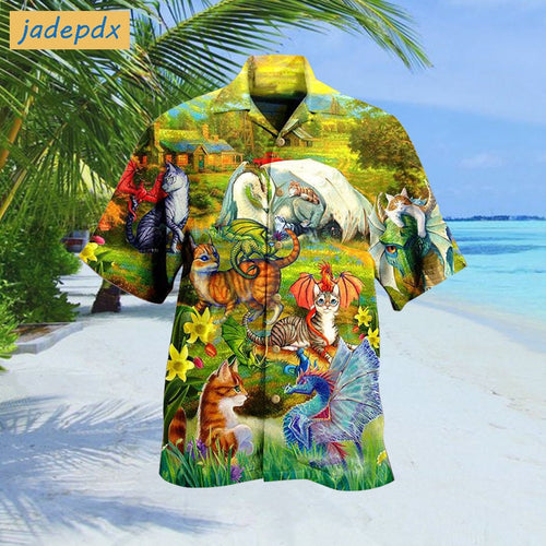 Dragon And Cats Cute Design Hawaiian Shirt