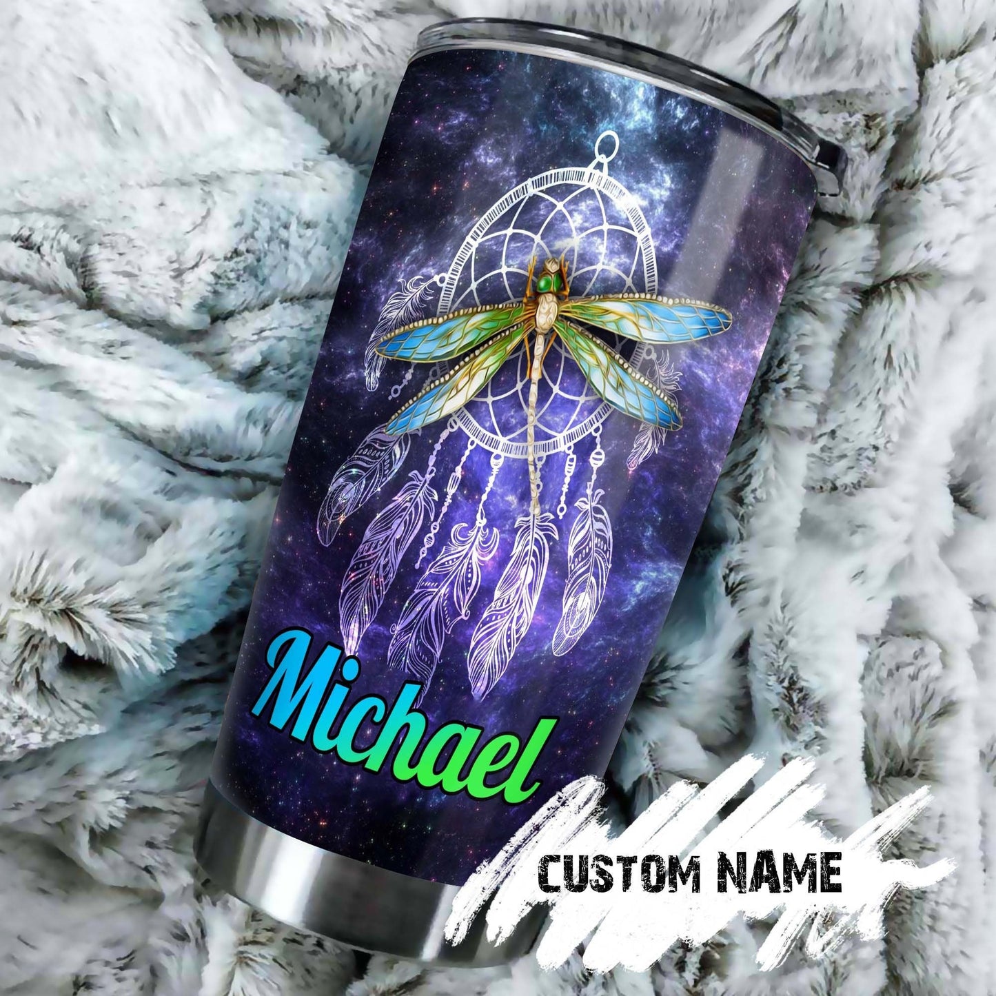 Dragonfly Dreamcatcher Those We Love Do Not Go Away Personalized Tumbler 1