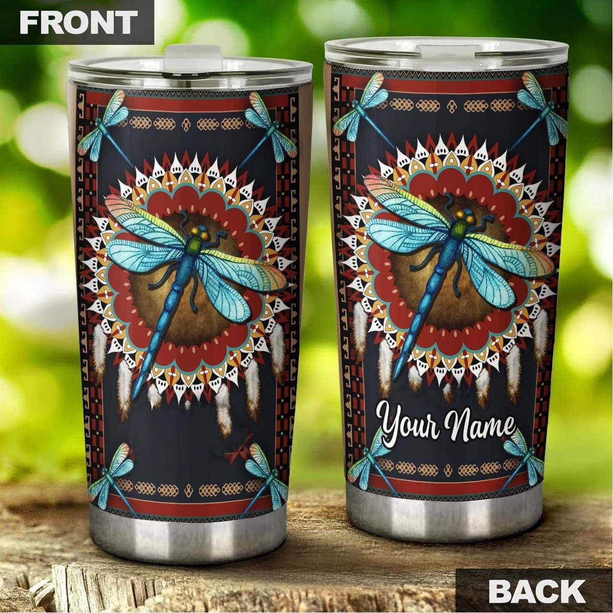 Dragonfly Hippie Dreamcatcher Native Personalized Tumbler 1