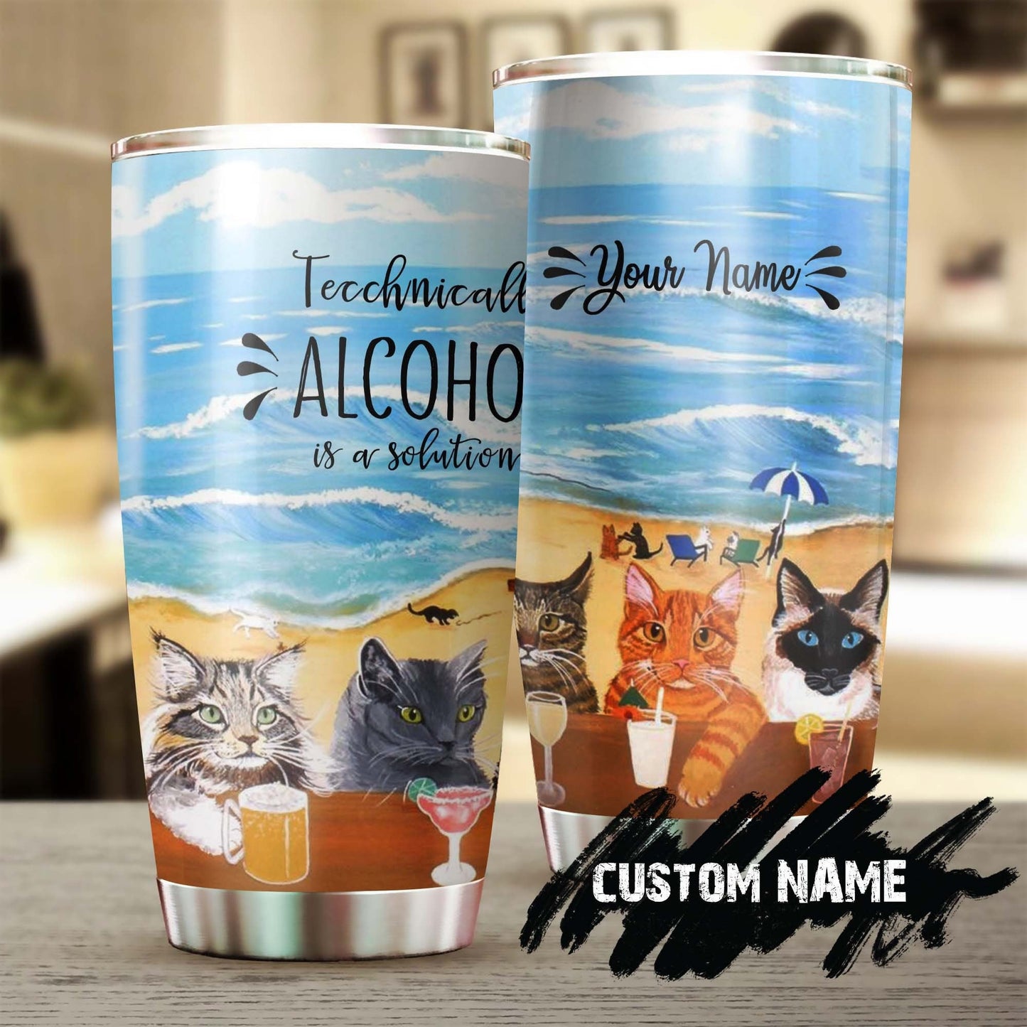 Drinking Cats On The Beach Personalized Tumbler