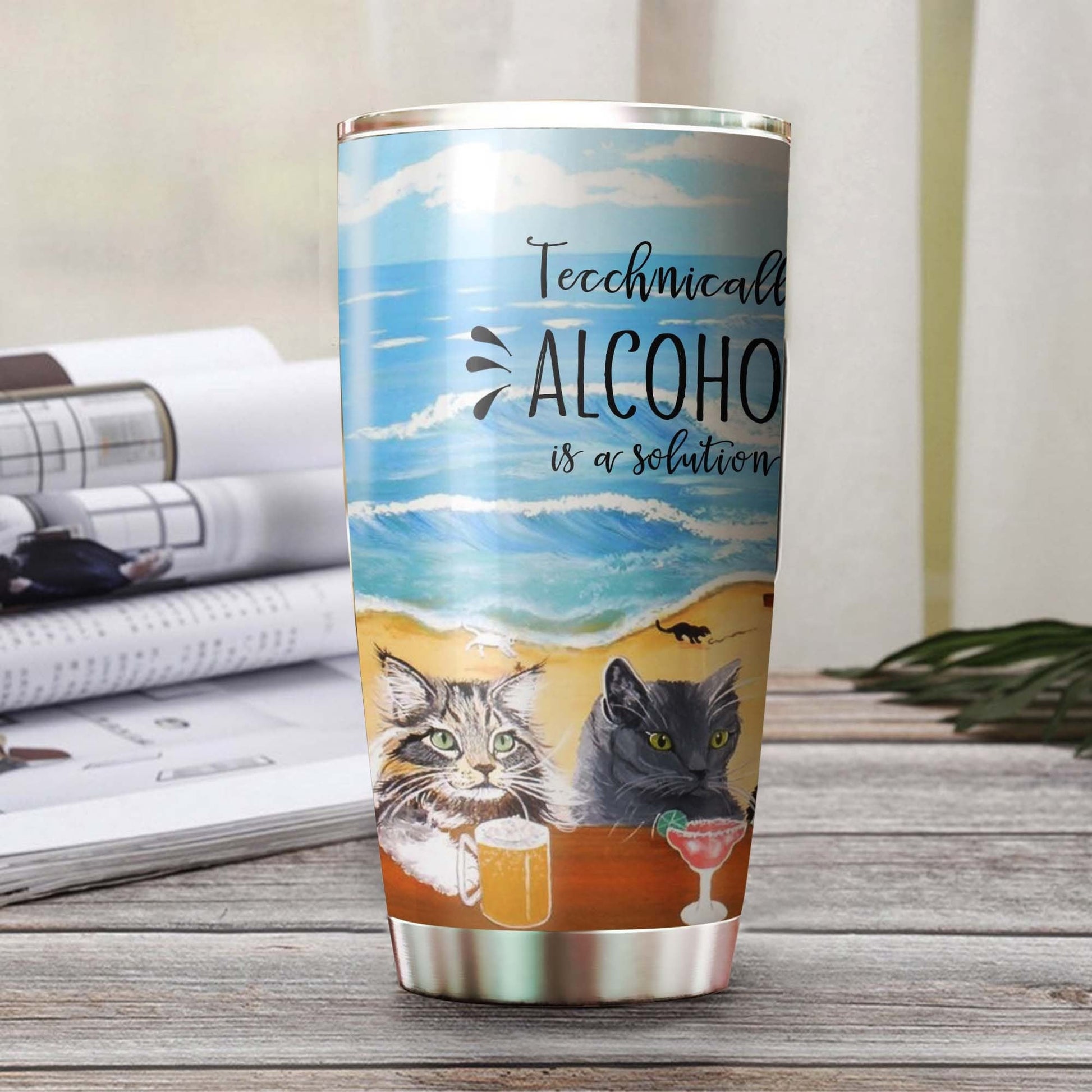 Drinking Cats On The Beach Personalized Tumbler 1