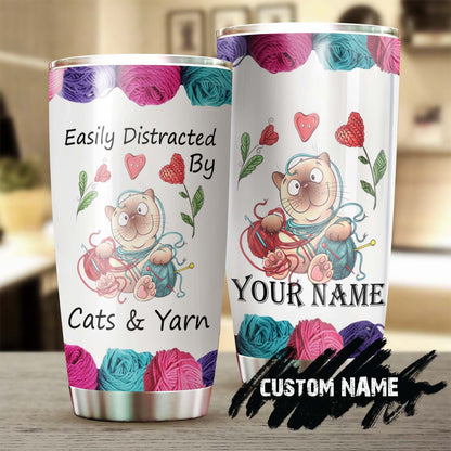 Easily Distracted By Cats And Yarn Personalized Tumbler