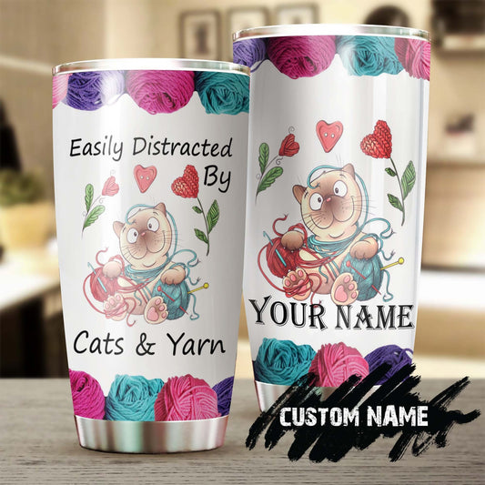 Easily Distracted By Cats And Yarn Personalized Tumbler