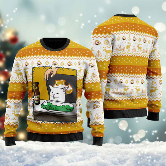 Falstaff Beer Cat Meme Christmas Ugly Sweater